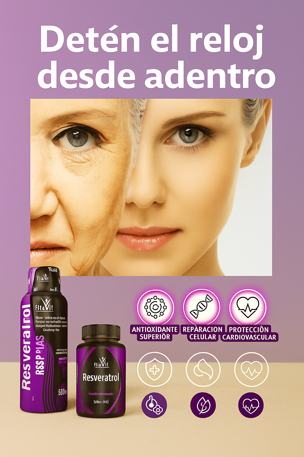 NUEVO COMBO RESVERATROL + COLAGENO  FITOVIT (Líquido 500 ml + 60 Tabletas)