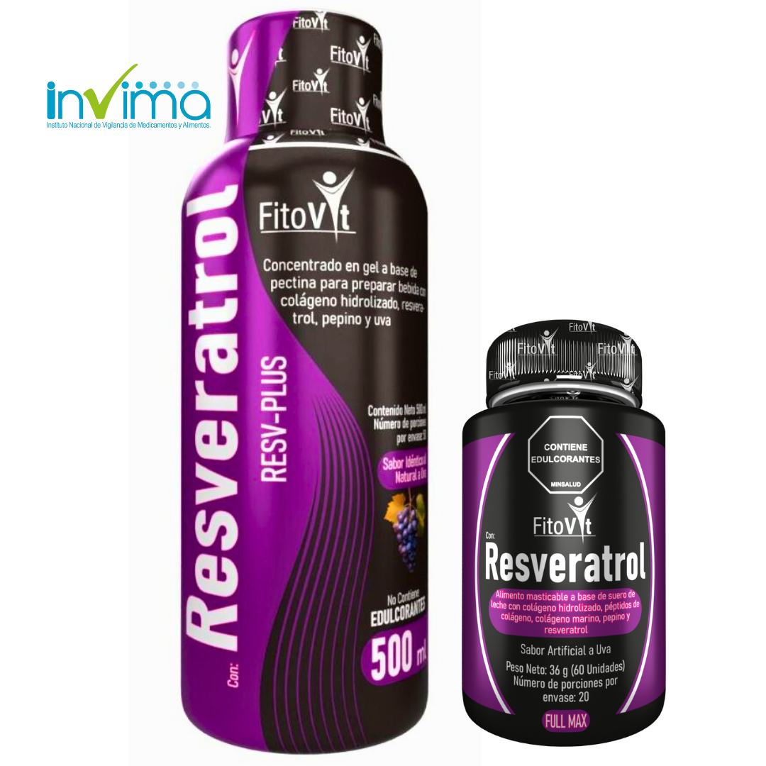 NUEVO COMBO RESVERATROL + COLAGENO  FITOVIT (Líquido 500 ml + 60 Tabletas)