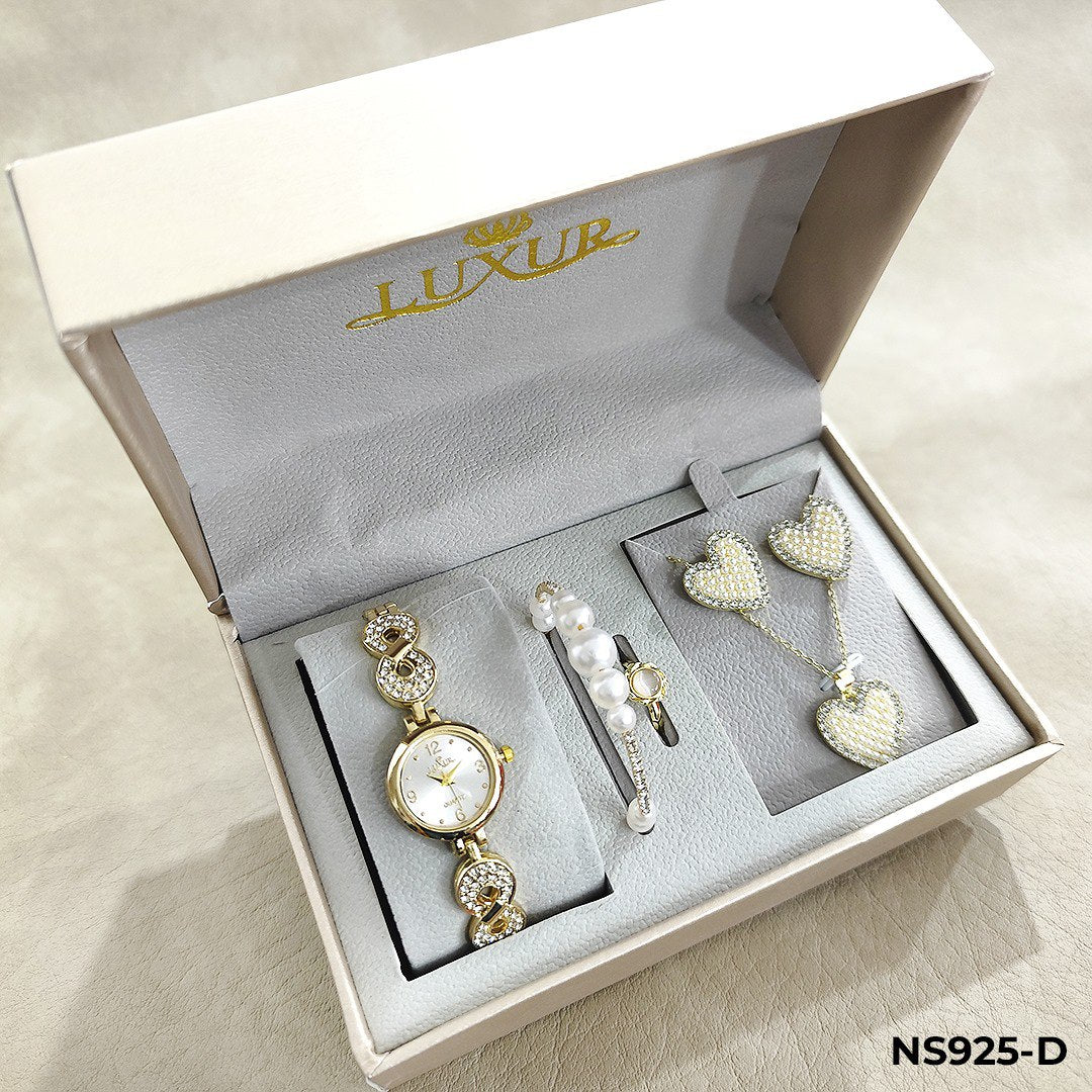 NUEVO KIT LUXUR 5 EN 1: RELOJ + COLLAR + ARETES + ANILLO + PULSERA