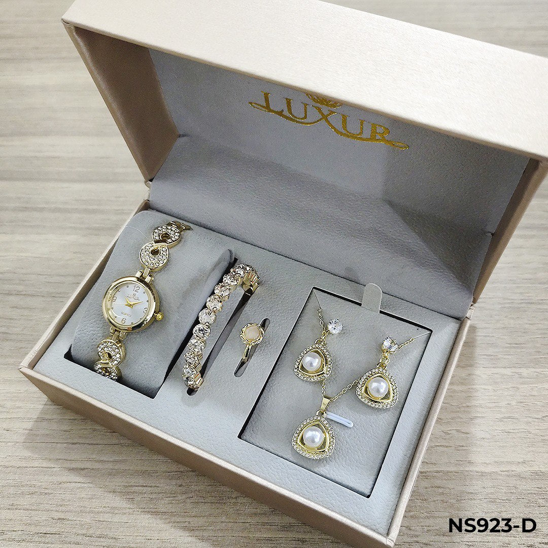 NUEVO KIT LUXUR 5 EN 1: RELOJ + COLLAR + ARETES + ANILLO + PULSERA